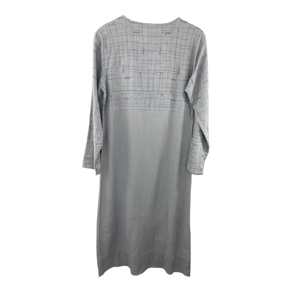 Vintage J.Jill 100% Linen Gray Long Sleeve Button Front Maxi Dress Size Small - Picture 2 of 8